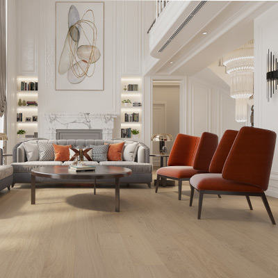 light wood flooring in living room with ambient lighting